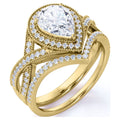 JeenMata 1.5 Carat Pear Cut Moissanite Wedding Set - Bridal Set - Art Deco Ring - Halo Ring - Cluster Ring - 18k Yellow Gold Plated for Women