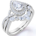 JeenMata 1.75 Carat Pear Cut Moissanite Bohemian Wedding Set - Infinity Engagement Ring with Art Deco Wedding Band in 10k White Gold
