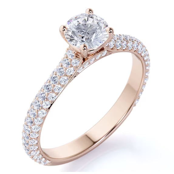 JeenMata 1.75 Carat Round Cut Moissanite Engagement Ring - Classic Engagement Ring - Cluster Ring - 18k Rose Gold Over Silver