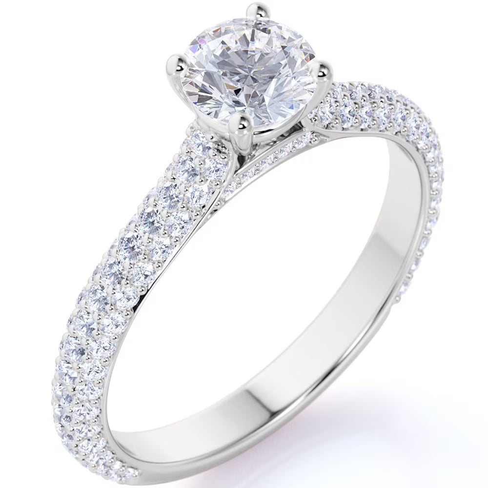 JeenMata 1.75 Carat Round Cut Moissanite Engagement Ring - Classic Engagement Ring - Cluster Ring - 18k White Gold Over Silver