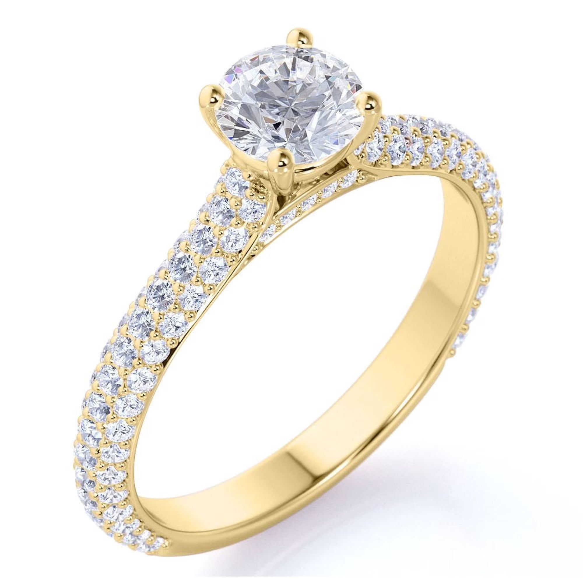 JeenMata 1.75 Carat Round Cut Moissanite Engagement Ring - Classic Engagement Ring - Cluster Ring - 18k Yellow Gold Over Silver