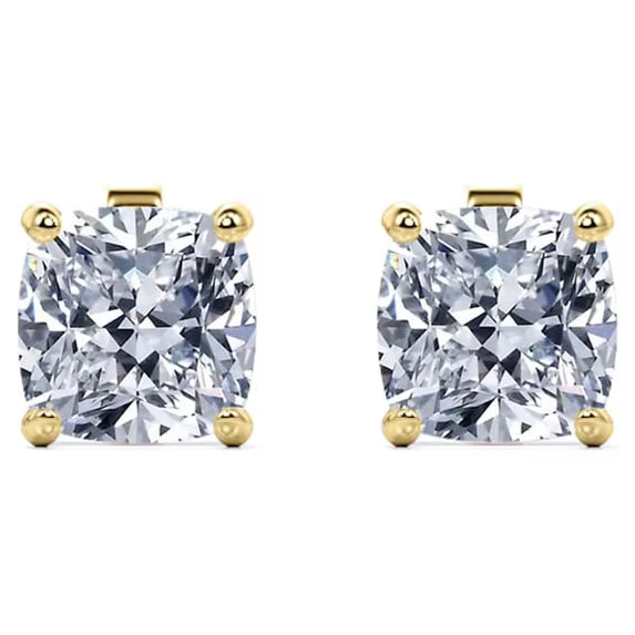 JeenMata 1 Carat Cushion Cut Moissanite Solitaire Stud Earrings In 18K Yellow Gold Plating Over Silver