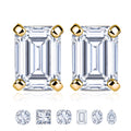 JeenMata 1 Carat Emerald Cut Moissanite - Minimalist Solitaire Stud Earrings in 18k Yellow Gold Plating for Women