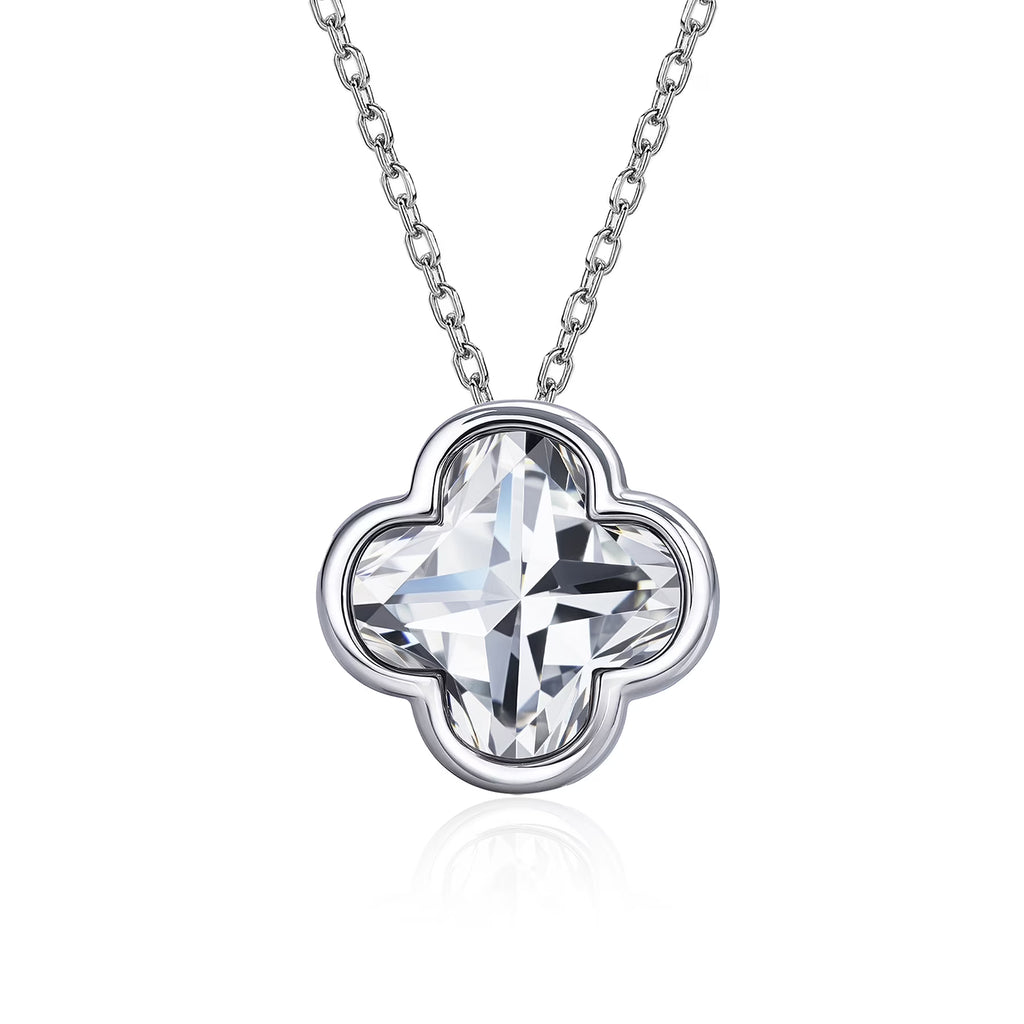 JeenMata 2.7 Carat Flower Cut Moissanite Pendant - Danity Clover Design Necklace in 18K White Gold Plated for Women