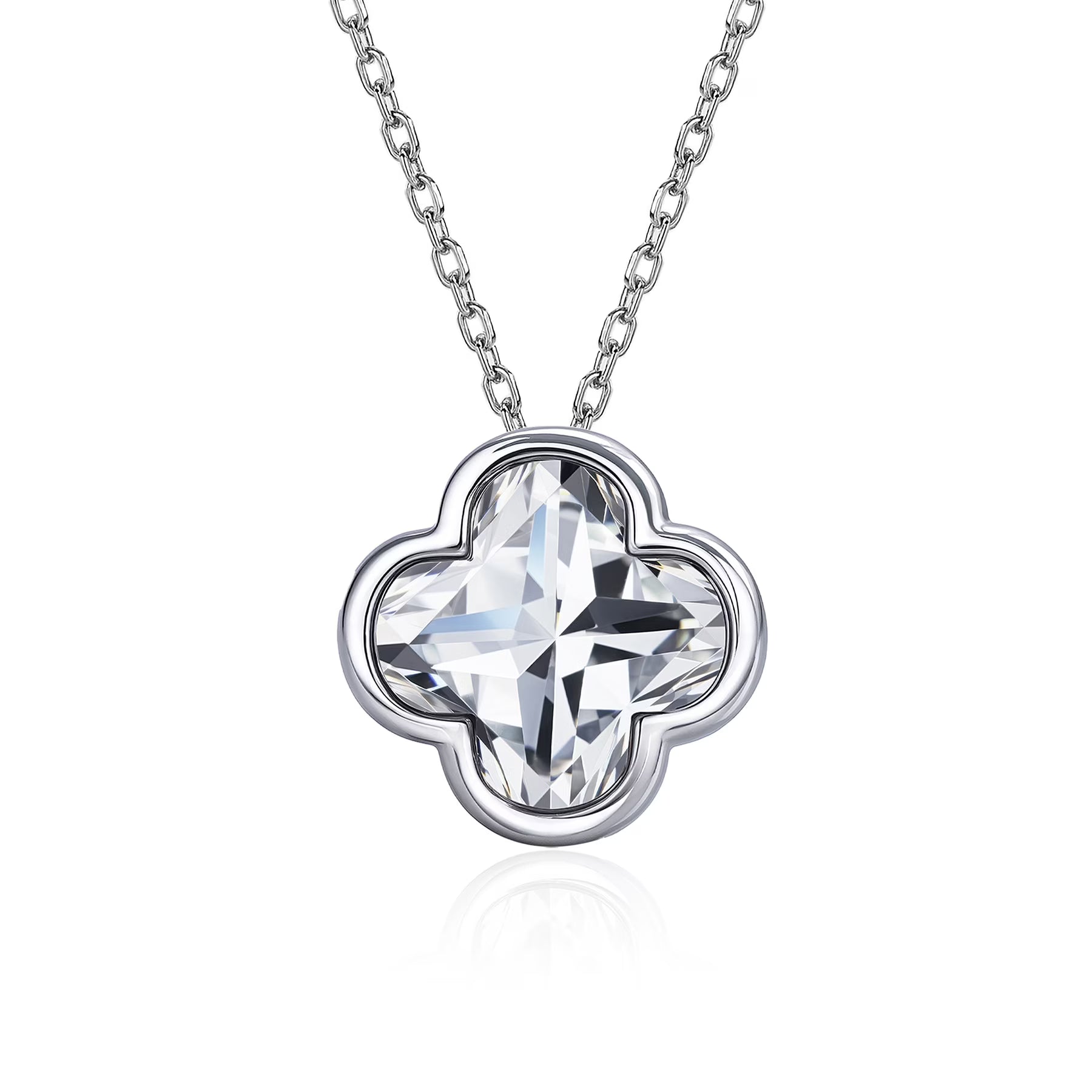 JeenMata 2.7 Carat Flower Cut Moissanite Pendant - Danity Clover Design Necklace in 18K White Gold Plated for Women
