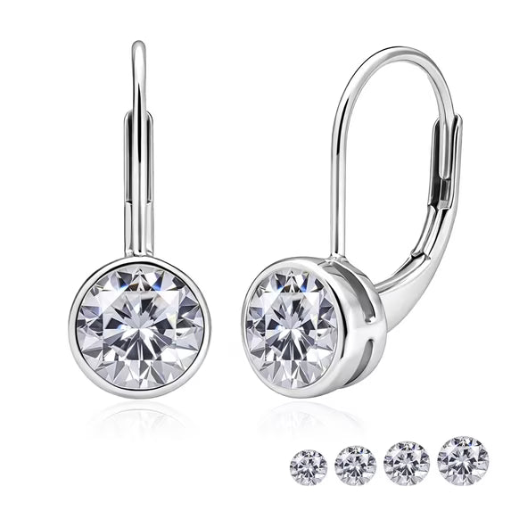 JeenMata 1 Carat Lab Grown Diamond Bezel Set Leverback Drop Earring - in 18K White Gold Plating Earrings for Women, Gift for Girlfriend, Mother, Her