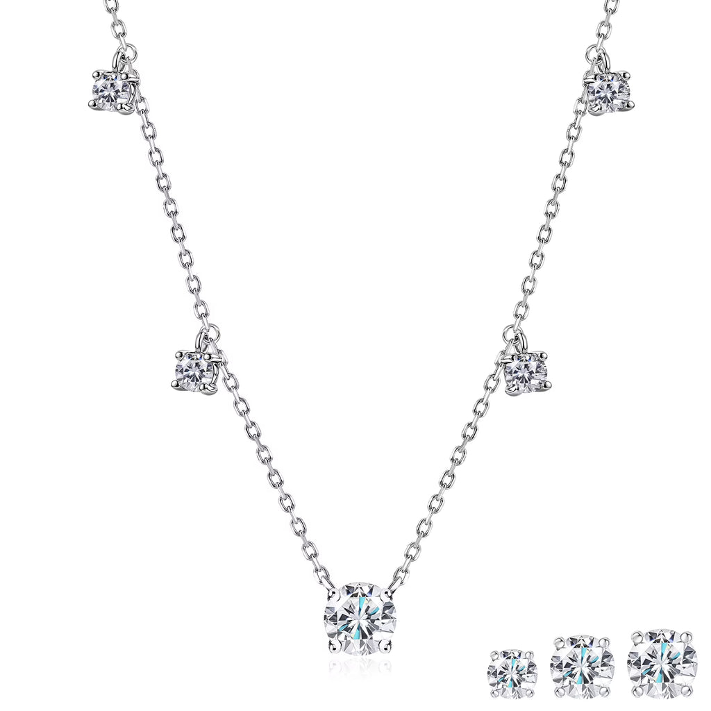 JeenMata 1 Carat Lab Grown Diamond - Round Cut Solitaire Pendant Necklace - Station Drop Solitaire Necklaces in 18K White Gold Plating Jewelry for Women