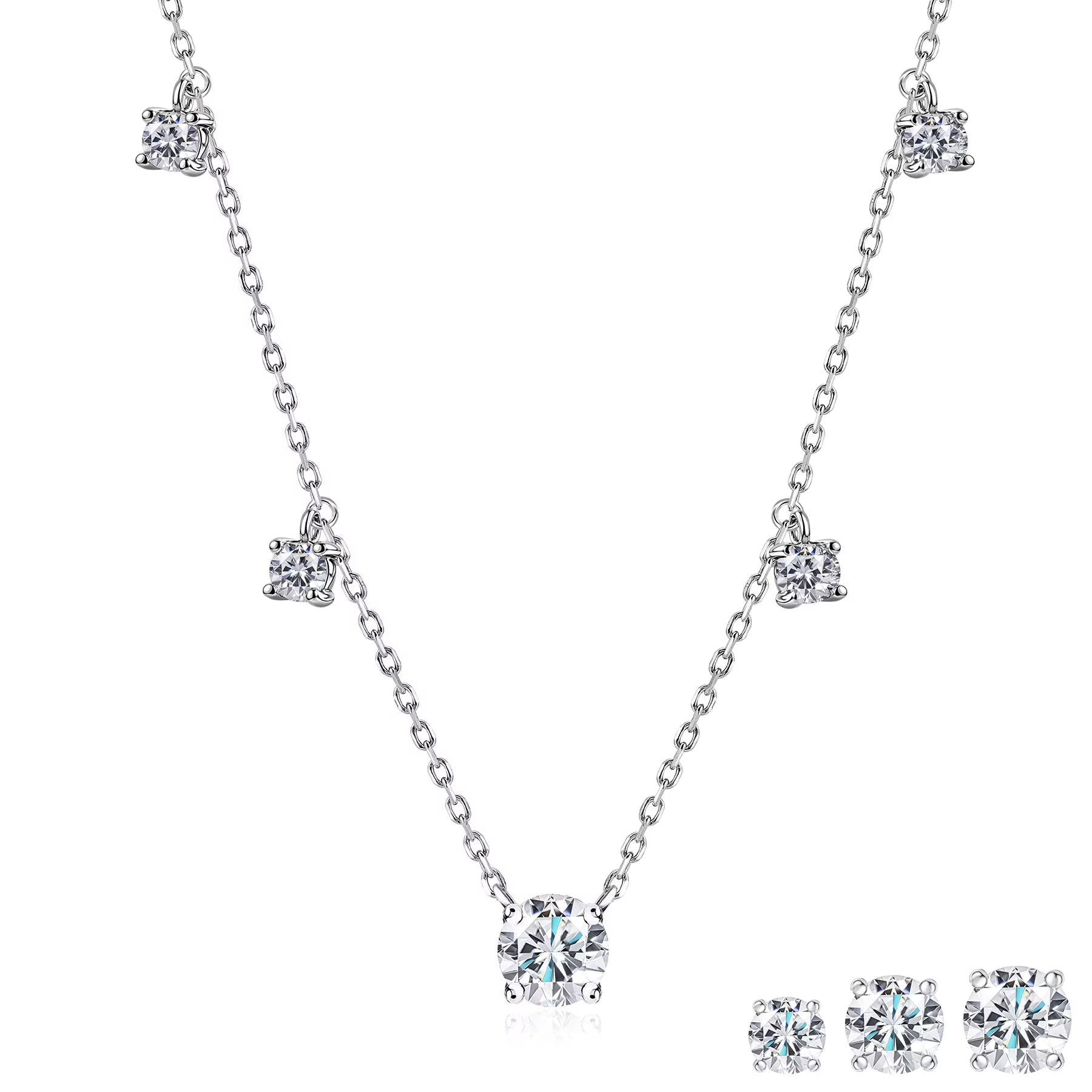 JeenMata 1 Carat Lab Grown Diamond - Round Cut Solitaire Pendant Necklace - Station Drop Solitaire Necklaces in 18K White Gold Plating Jewelry for Women