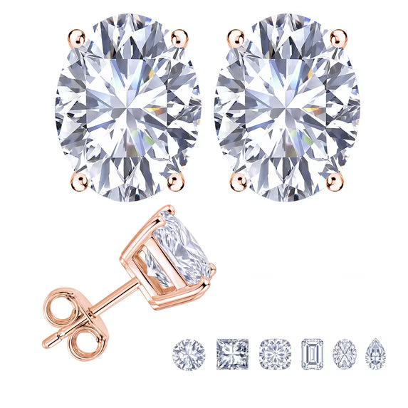 JeenMata 1 Carat Oval Solitaire Moissanite Stud Earrings for Women, Earrings for Men, 18K Rose Gold Plated, Hypoallergenic Earrings, D VS1, Stud Earring for Woman, Jewelry, Gift, Earrings