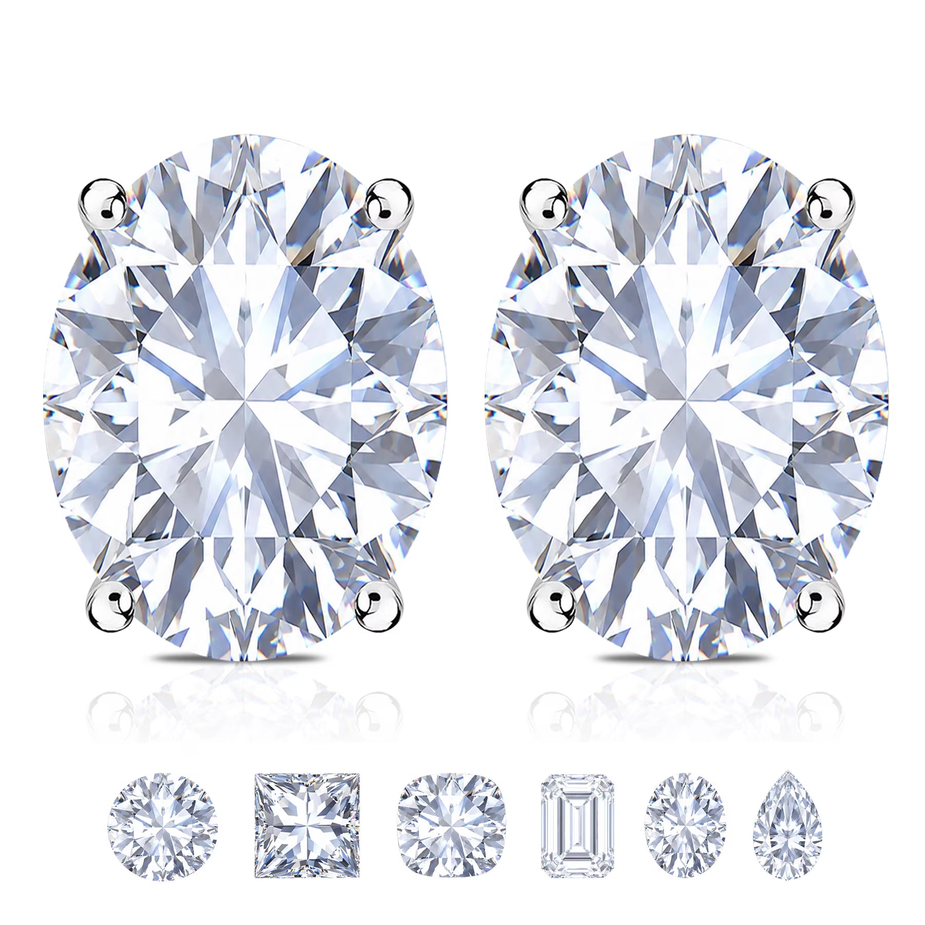 JeenMata 1 Carat Ovate Moissanite 4 Prong Solitaire Stud Earrings in 18k White Gold Plating for Women