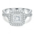 JeenMata 1 Carat Princess Cut Moissanite Engagement Ring - Bridal Set - Double Halo Ring - Cluster Ring - 18k White Gold Plated for Women