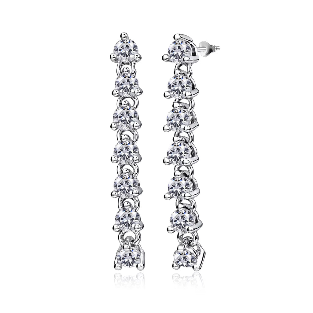 JeenMata 1 Carat Round Cut Lab Grown Diamond Linear Drop Earring - Classic Drop Earrings in 18K White Gold Plating for Women, Gift for Her