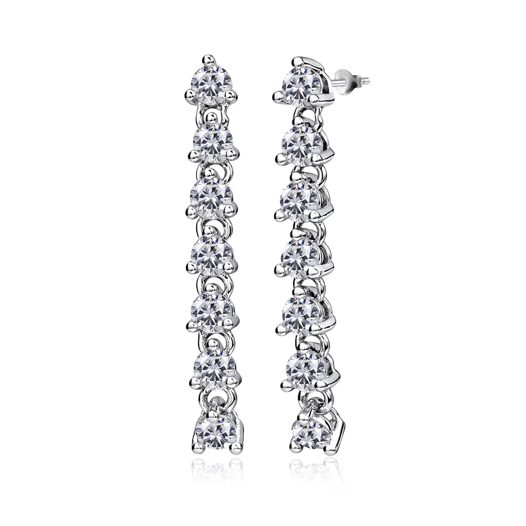 JeenMata 1 Carat Round Cut Lab Grown Diamond Linear Drop Earring - Classic Drop Earrings in 18K White Gold Plating for Women, Gift for Her