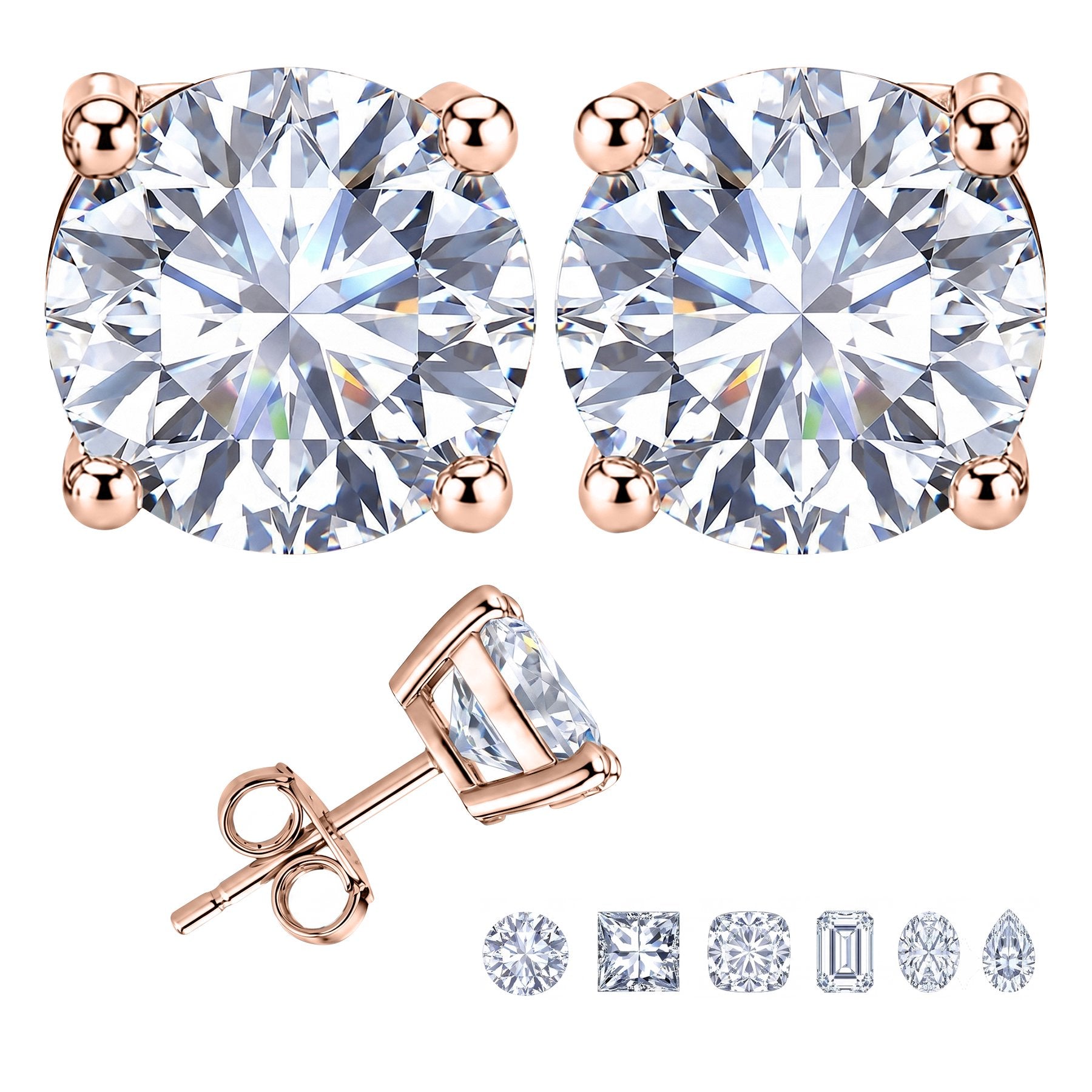 JeenMata 1 Carat Round Solitaire Moissanite Stud Earrings for Women, Earrings for Men, 18K Rose Gold Plated, Hypoallergenic Earrings, D VS1, Stud Earring for Woman, Jewelry, Gift, Earrings