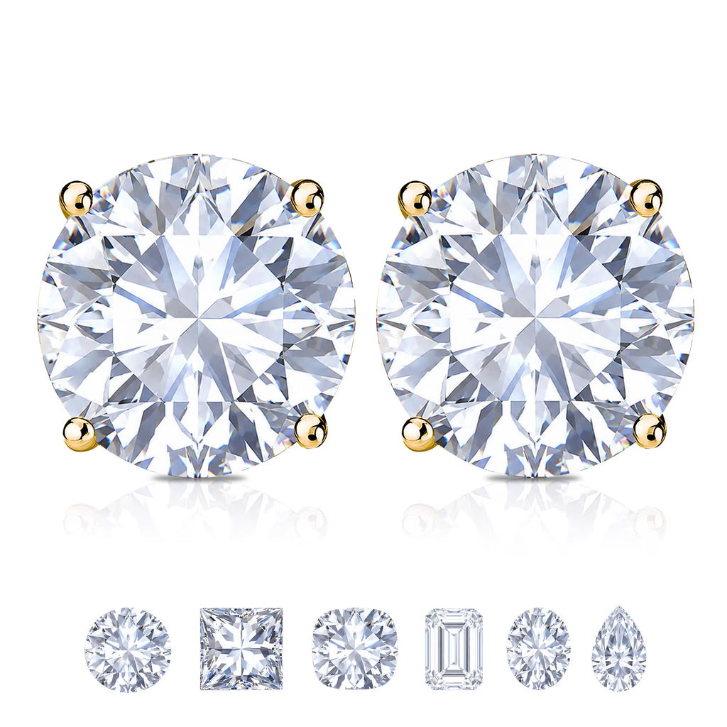JeenMata 1 Carat Round Moissanite - 4 Prong Solitaire Stud Earrings in 18k Yellow Gold Plating for Women