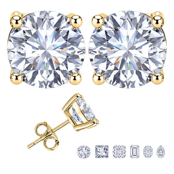 JeenMata 1 Carat Round Solitaire Moissanite Stud Earrings for Women, Earrings for Men, 18K Yellow Gold Plated, Hypoallergenic Earrings, D VS1, Stud Earring for Woman, Jewelry, Gift, Earrings