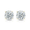 JeenMata 1 Carat Round Shaped Moissanite Solitaire Stud Earrings - 4 Prong - In 18K Yellow Gold Plating Over Silver