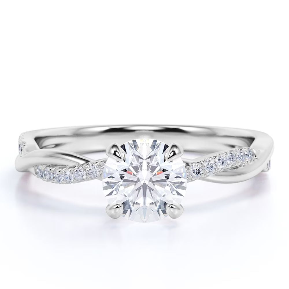 JeenMata 1 Carat Round Cut Lab Grown Diamond Twisted Engagement Ring in 10K White Gold, Infinity Promise Ring, Solitaire Bridal Ring, Anniversary Gift for Women