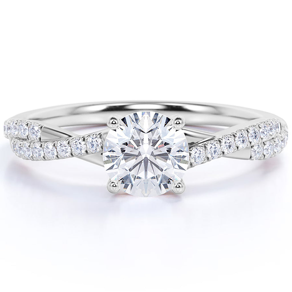 JeenMata 1 Carat infinity Round cut Moissanite Engagement Ring in 18K White Gold Plating for Women