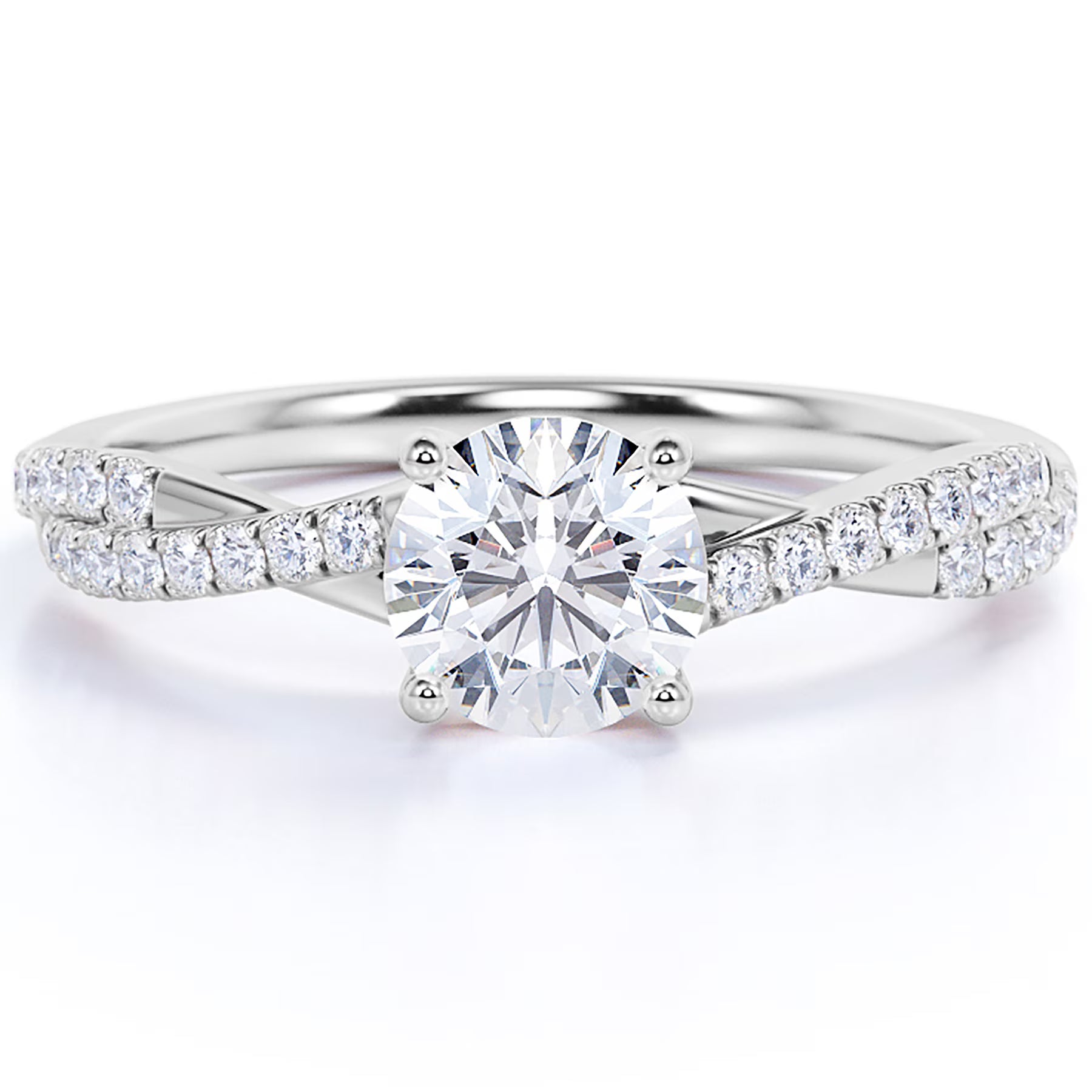JeenMata 1 Carat infinity Round cut Moissanite Engagement Ring in 18K White Gold Plating for Women