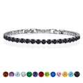 JeenMata 11 TCW Black Cubic Zirconia - Round Cut Birthstone Tennis Bracelet for Women in Eternity Design - White Gold Plating, Female, Adult