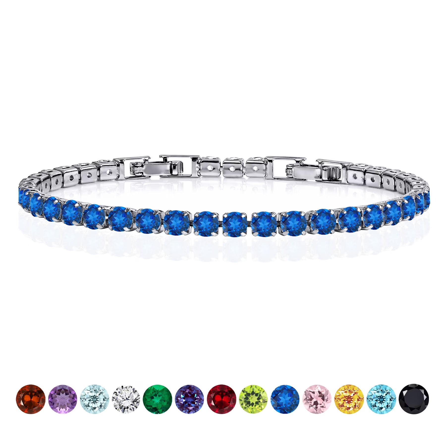 11 TCW Round Cut September - Blue Sapphire - Birthstone Tennis Bracelet for Women in Eternity Design - White Gold Plating, Female, Adult