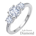 JeenMata 2.25 Carat Round Brilliant Cut Lab Grown Diamond-Three Stone Engagement Rings in 18K White Gold Plating for Women