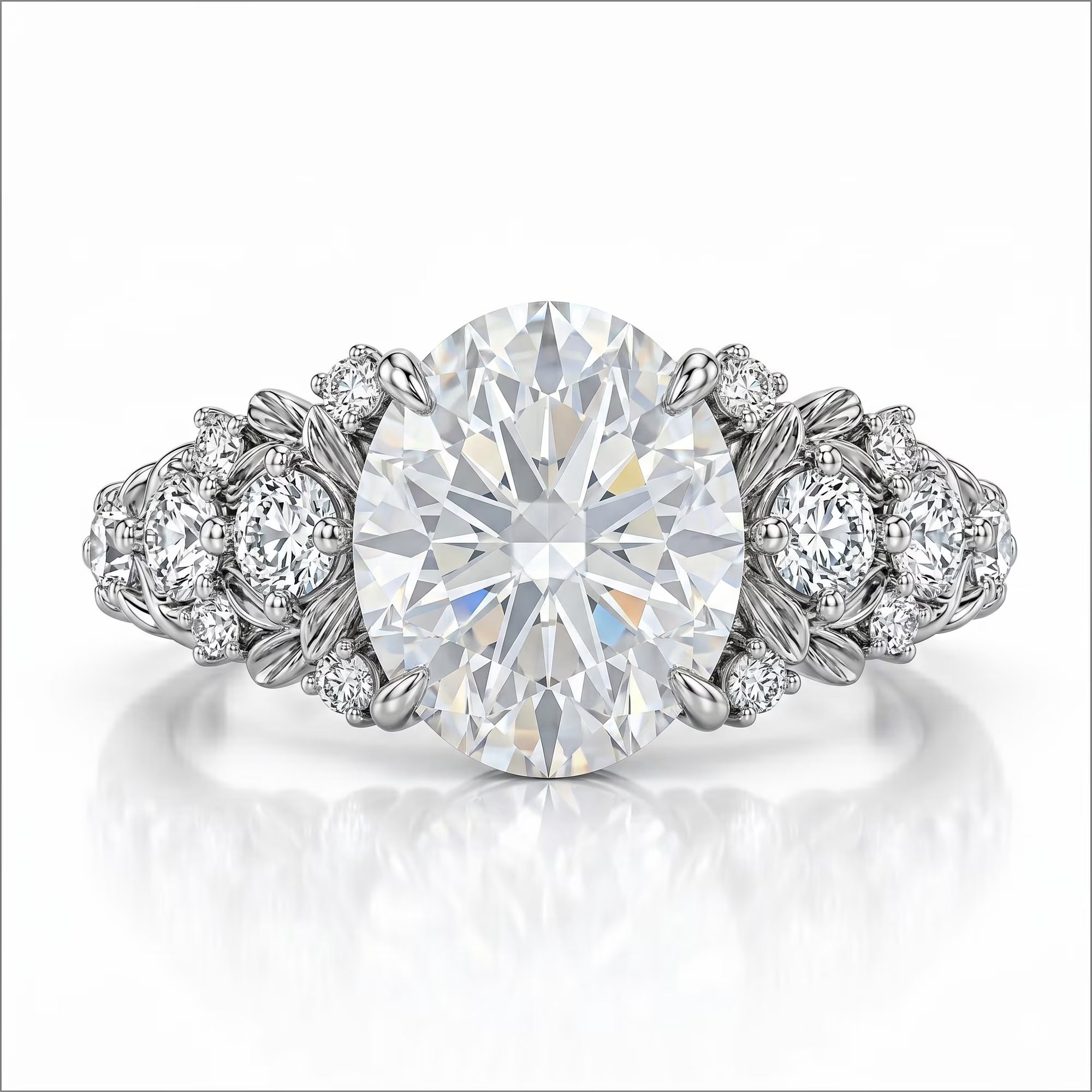 JeenMata 2.5 Carat Oval Cut Moissanite - Multi-Stone Engagement Ring in 18K White Gold Plating for Women