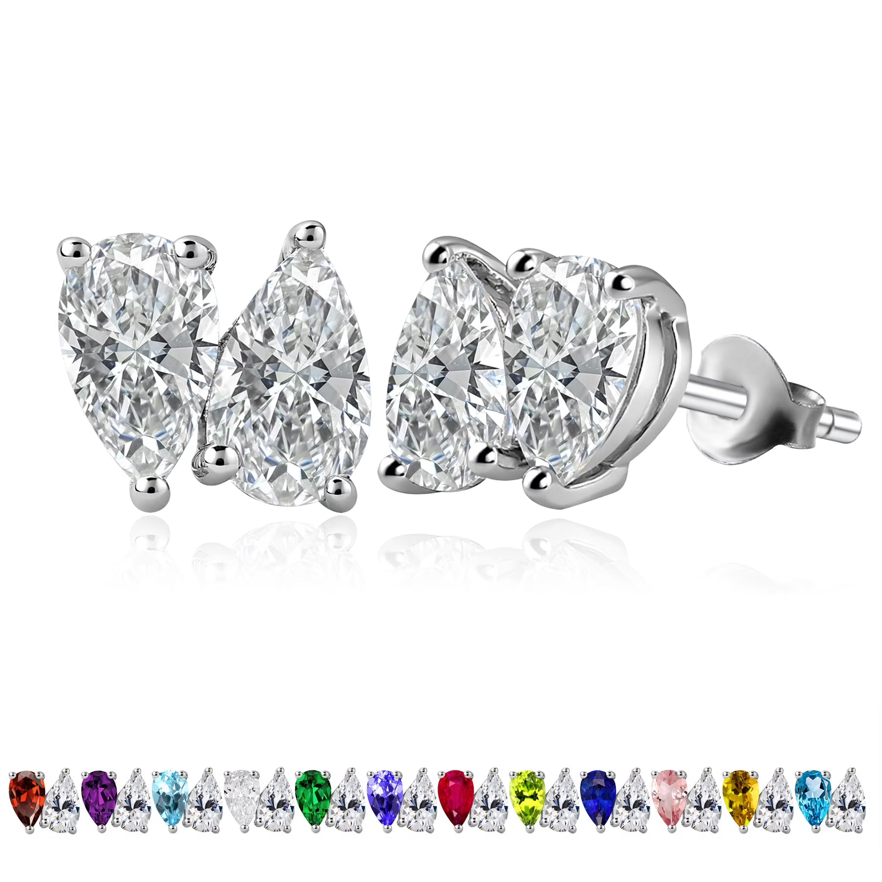 JeenMata 2.5 Carat Pear Cut April Birthstone Stud Earring - Cubic Zirconia Two Stone Earrings in 18K White Gold Plating Gift for Women