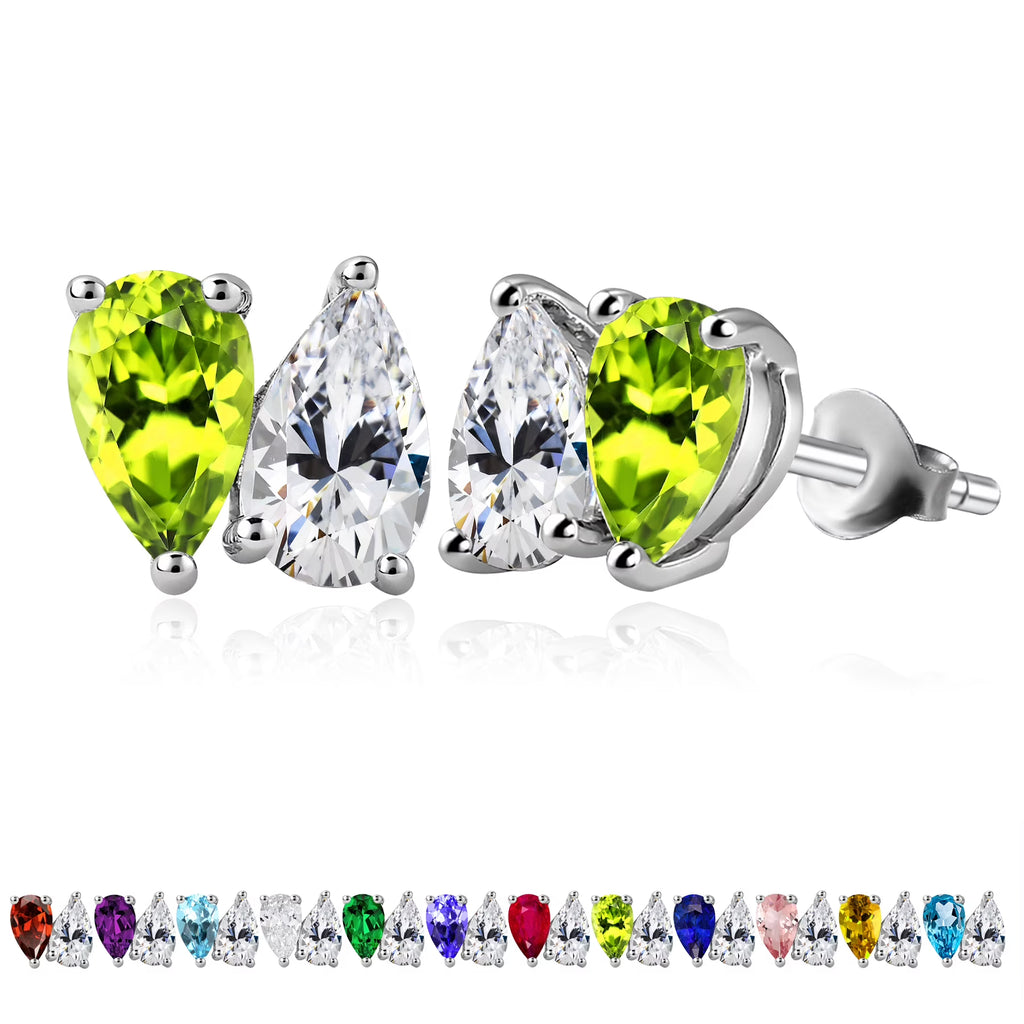 JeenMata 2.5 Carat Pear Cut August Birthstone Stud Earring - Peridot & Cubic Zirconia Two Stone Earrings in 18K White Gold Plating Gift for Women