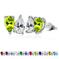 JeenMata 2.5 Carat Pear Cut August Birthstone Stud Earring - Peridot & Cubic Zirconia Two Stone Earrings in 18K White Gold Plating Gift for Women