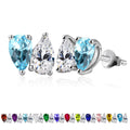JeenMata 2.5 Carat Pear Cut March Birthstone Stud Earring - Aquamarine & Cubic Zirconia Two Stone Earrings in 18K White Gold Plating Gift for Women