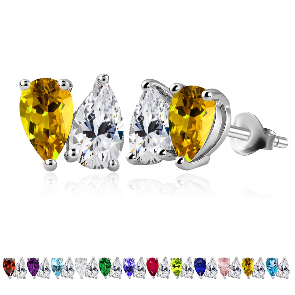 JeenMata 2.5 Carat Pear Cut November Birthstone Stud Earring - Citrine & Cubic Zirconia Two Stone Earrings in 18K White Gold Plating Gift for Women