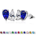 JeenMata 2.5 Carat Pear Cut September Birthstone Stud Earring - Blue Sapphire & Cubic Zirconia Two Stone Earrings in 18K White Gold Plating Gift for Women