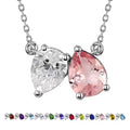 JeenMata 2.75 Carat October Birthstone Necklace - Pear Cut Two Stone Pink Tourmaline & Cubic Zirconia Necklaces in 18K White Gold Plating Gift for Women, Mother, Her