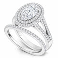 JeenMata 2.75 Carat Oval Cut Moissanite Double Halo Split Shank Engagement Ring Set in 18K White Gold Plated for Women
