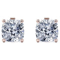 JeenMata 2 Carat Cushion Cut Moissanite Solitaire Stud Earrings In 18K Rose Gold Plating Over Silver