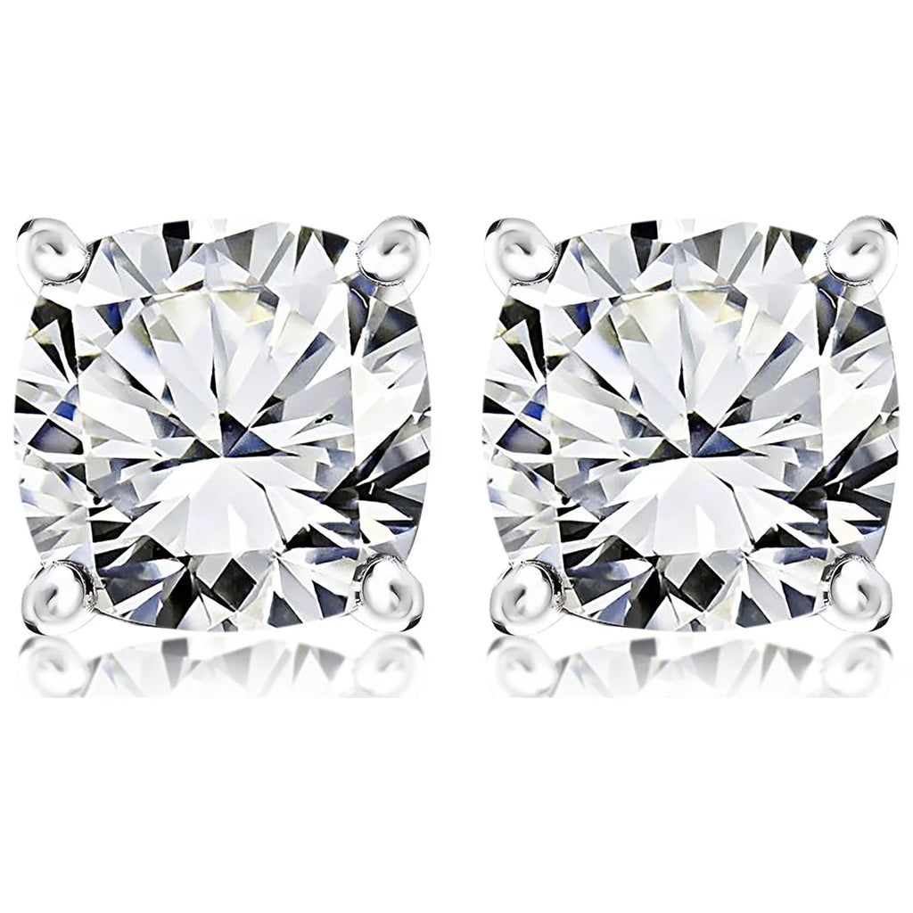 JeenMata 2 Carat Cushion Cut Moissanite Solitaire Stud Earrings In 18K White Gold Plating Over Silver