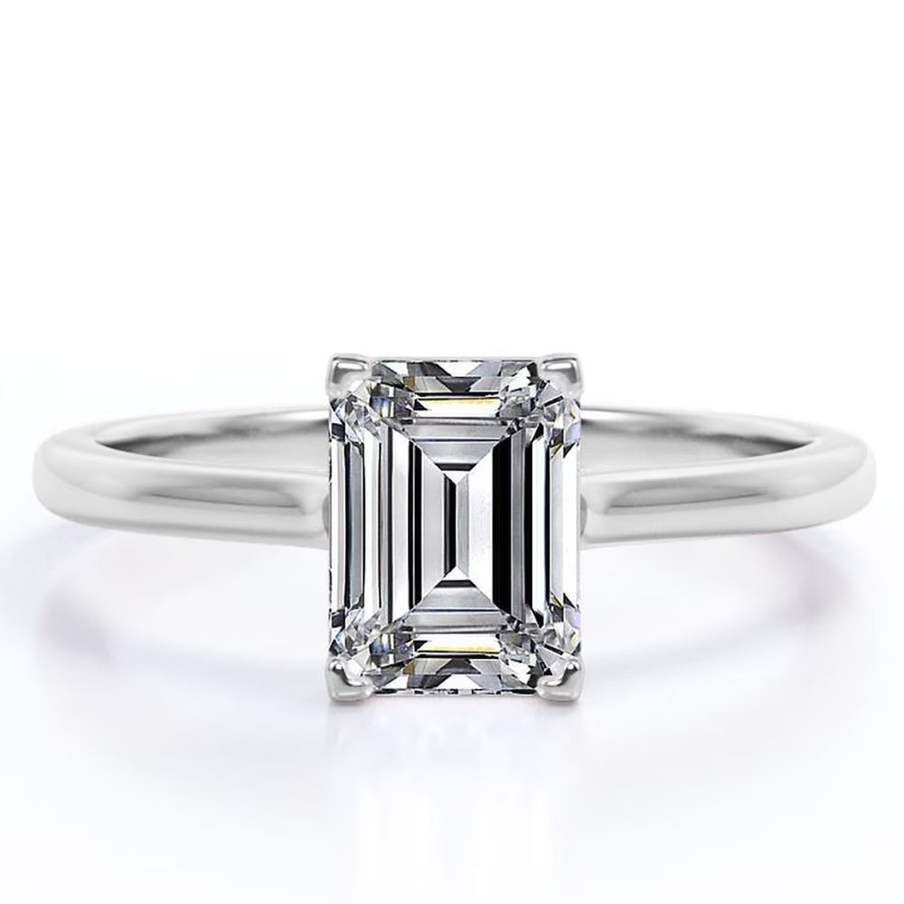 JeenMata 2 Carat Emerald Cut Engagement Ring - Prong Setting - Solitaire Promise Ring in 18K White Gold Plating for Women