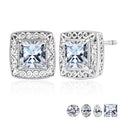JeenMata 2 Carat Moissanite Princess Cut Stud Earring Classic Square Design - in 18K White Gold Plating for Women Earrings