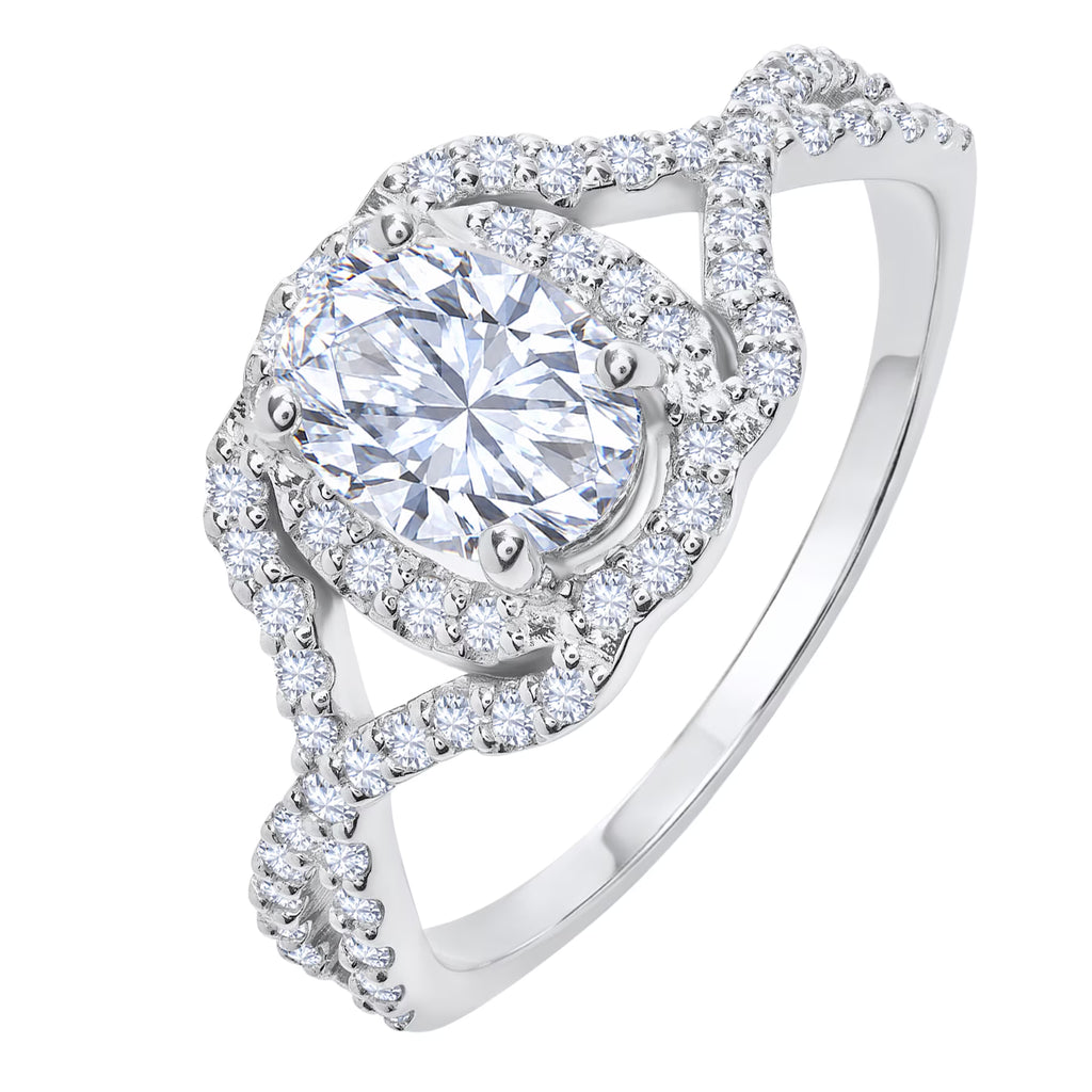 JeenMata 2 Carat Oval Cut Lab Grown Diamond - Engagement Ring with Infinity Band in 18K White Gold Plating for Woman