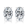 JeenMata 1 Carat Oval Cut Moissanite Solitaire Stud Earrings - 4 Prong - 18K White Gold Plating Over Silver
