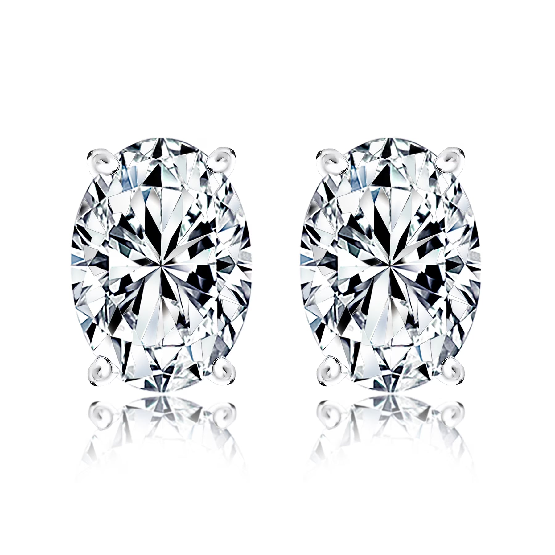 JeenMata 1 Carat Oval Cut Moissanite Solitaire Stud Earrings - 4 Prong - 18K White Gold Plating Over Silver