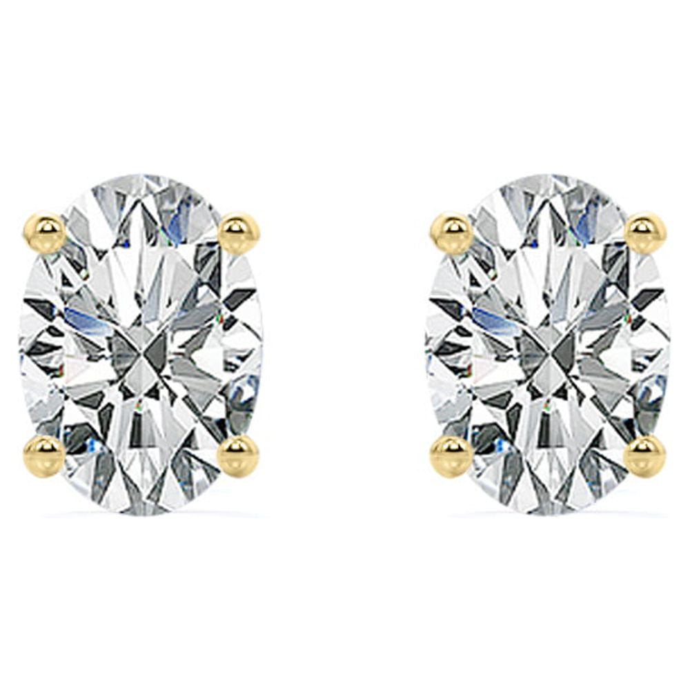 JeenMata 1 Carat Oval Cut Moissanite Solitaire Stud Earrings - 4 Prong - 18K Yellow Gold Plating Over Silver