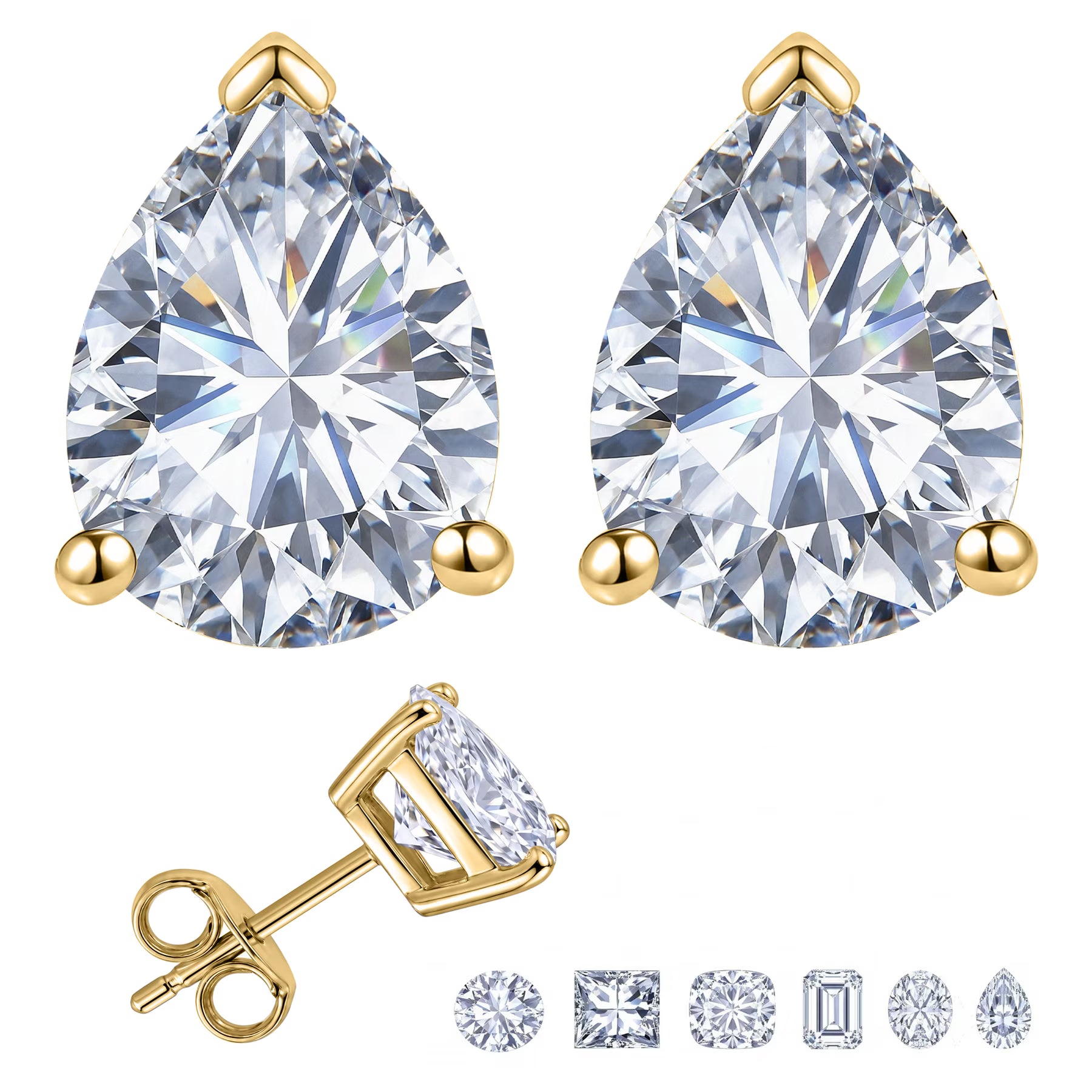 JeenMata 2 Carat Pear Solitaire Moissanite Stud Earrings for Women, Earrings for Men, 18K Yellow Gold Plated, Hypoallergenic Earrings, D VS1, Stud Earring for Woman, Jewelry, Gift, Earrings