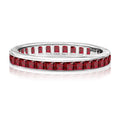 JeenMata 2 Carat Princess Cut January - Garnet - Birthstone Channel Set Wedding Band - Eternity Wedding Ring in 18K White Gold Over Silver