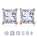 JeenMata 2 Carat Princess Cut Moissanite 4 Prong Solitaire Stud Earrings in 18k Rose Gold Plating for Women