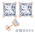 JeenMata 2 Carat Princess Solitaire Moissanite Stud Earrings for Women, Earrings for Men, 18K Rose Gold Plated, Hypoallergenic Earrings, D VS1, Stud Earring for Woman, Jewelry, Gift, Earrings