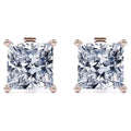 JeenMata 1 Carat Princess Cut Moissanite 4 Prong - Solitaire Stud Earrings - 18K Rose Gold Plating Over Silver