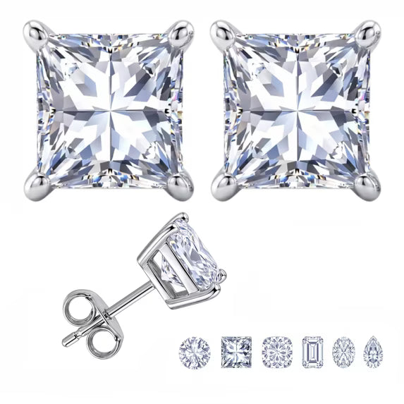 JeenMata 2 Carat Princess Solitaire Moissanite Stud Earrings for Women, Earrings for Men, 18K White Gold Plated, Hypoallergenic Earrings, D VS1, Stud Earring for Woman, Jewelry, Gift, Earrings